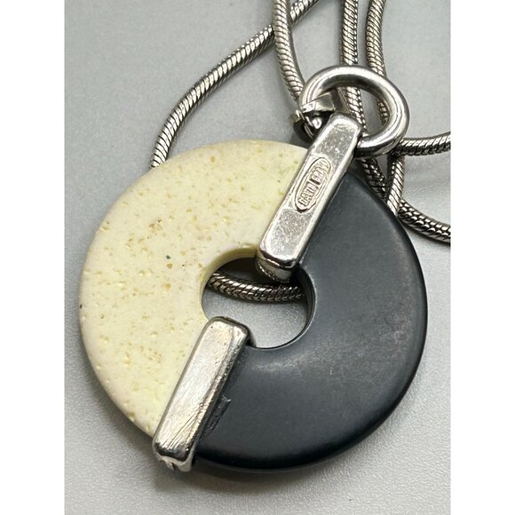 Vintage Signed David Grau Necklace Black and Off White with Silver Tone Chain - Picture 6 of 9